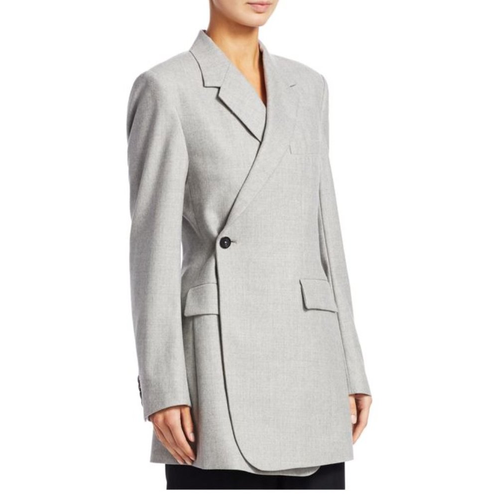Theory Overlap Virgin Wool Blazer Pale Grey Oversized - Picture 4 of 11
